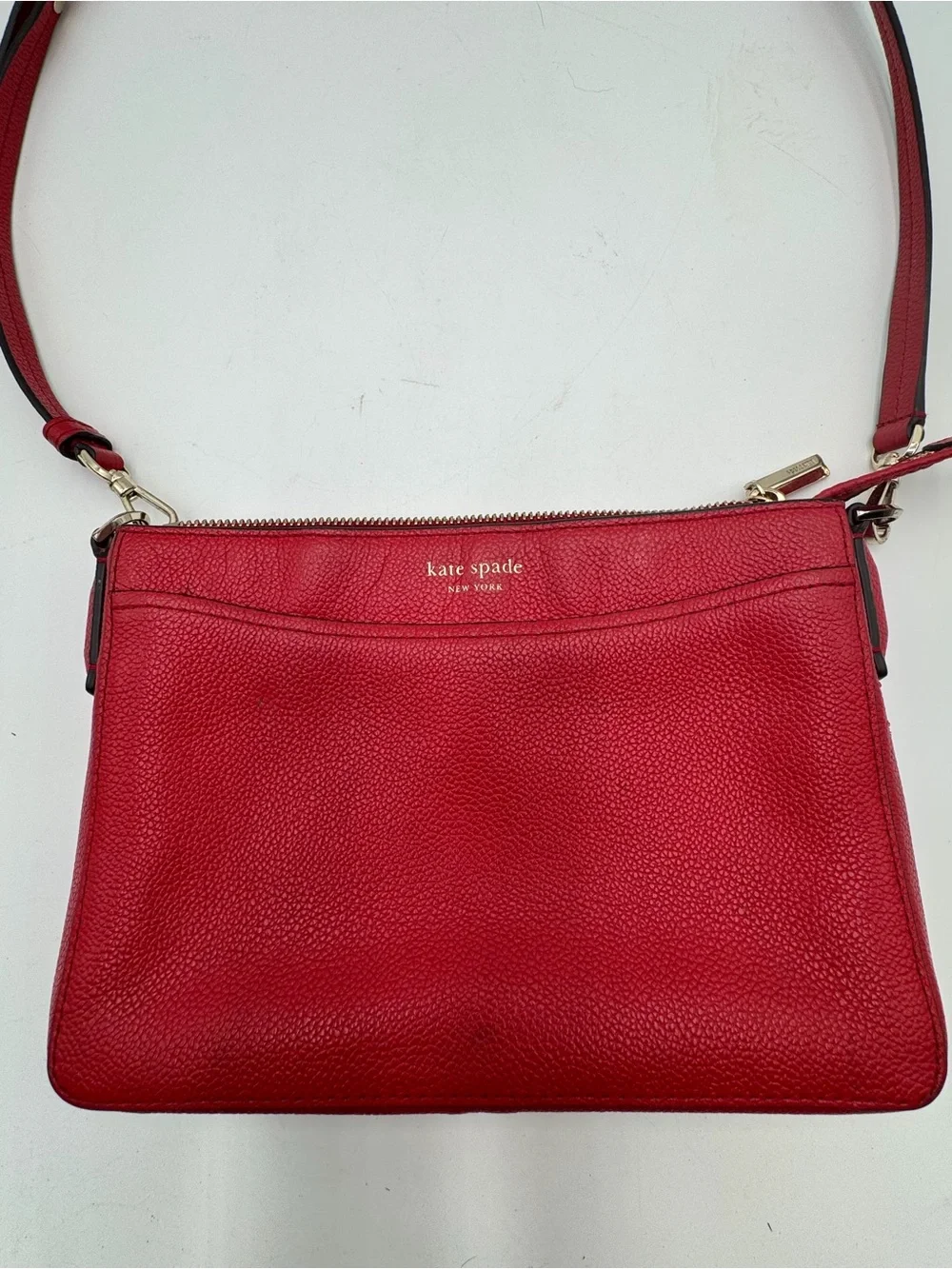 Kate Spade New York Red Pebbled Leather Crossbody Shoulder Bag Purse Dust Bag